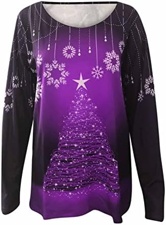 Božić majice za žene Teen Djevojke 2022 božićno drvo svjetla žičani Print Dugi rukav majica Casual
