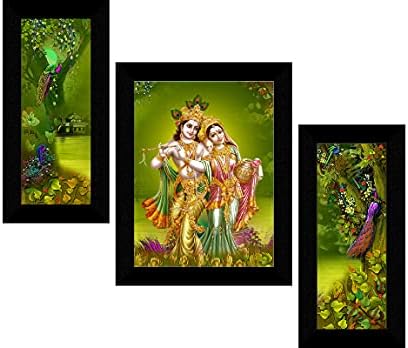 SAF Set od 3 Radha Krishna UV teksturirano zidno slikarstvo za uređenje doma poklon predmet 13,5 inča X 22,5 inča
