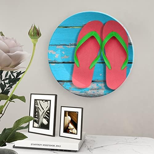 Ljetni flip flops plaža personalizirana kostna Kina Prilagođena keramička ukrasna ploča Početna Okrugla ploča s ekranom od 8 inča
