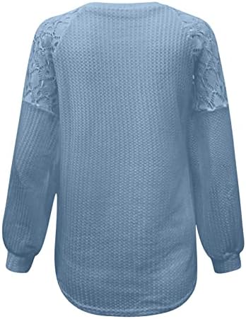 Ženski dugi rukavi vrhovi Dressy Casual čipkasti kukičani šuplji majice jesen osnovna posada vrat pulover bluza
