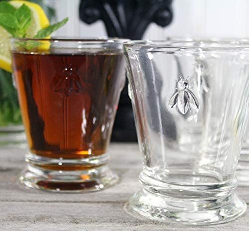La Rochere Napoleon čaša za pčele Set od 6 - 10 oz | čaša od prozirnog stakla sa francuskim dizajnom reljefa pčela/ fino francusko stakleno posuđe, čaše za piće, teške čaše za vodu, naočare za sok koje se mogu prati u mašini za sudove