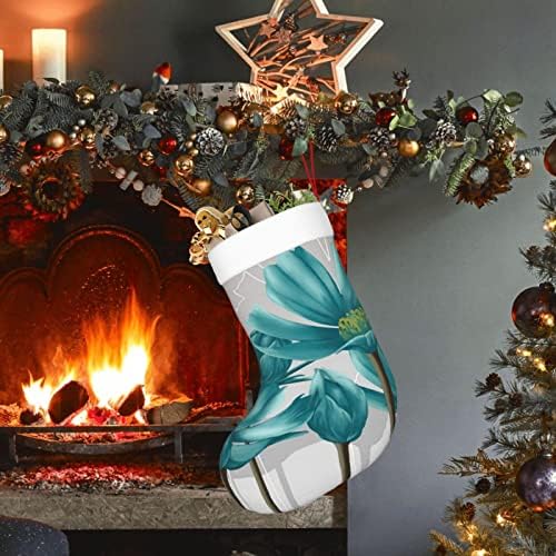 Yilequan 18 inča Božićne čarape Klasične čarape, Teal siva i bijela cvjetna, za obiteljski odmor Božićni ukrasi