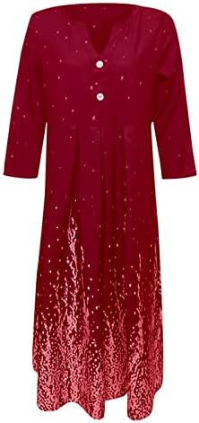 Ženska haljina sa Plisiranim ljuljačkama sa dugmetom sa V izrezom Casual Half Sleeve Boho Midi
