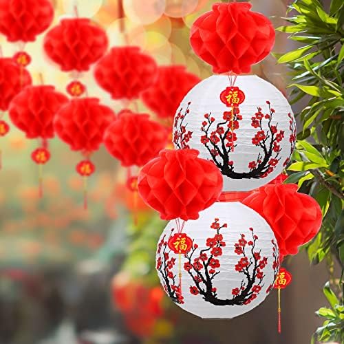 20 komada japanski kineski lampioni ukras uključuje 6 Cherry Flowers japanski papir lampioni 14 Kineski crveni lampioni 12 inčni Cherry Blossom lampioni Home Decor za Novu godinu Spring Festival vjenčanje