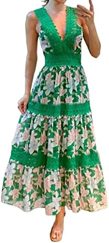 Elegantne ljetne haljine za žene Temperament elegantna čipkasta Trim cvjetni Print bez rukava Casual dame haljine