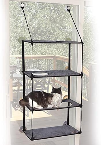 K & amp; H proizvodi za kućne ljubimce EZ Mount prozor prag mačka krevet, mačka prozor viseća mreža, čvrst mačka prozor smuđ za velike mačke, mačka prozor krevet mačka namještaj, mačka viseća mreža za prozor mačka smuđ mačka polica-Quad Stack Gray