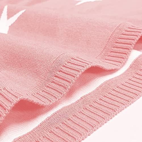 Pinuotu Knit BABY Blaket, pamučna deke za bebe Neutralni kabl pletenica mekane deke za devojke za devojke Boys Pink Star 40''x31 ''