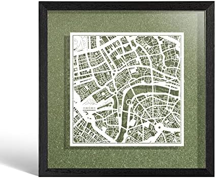 O3 Design Studio London Cut Map Framiran, Bijela karta, crni okvir, 9x9 inča, umjetnički rad za rezanje