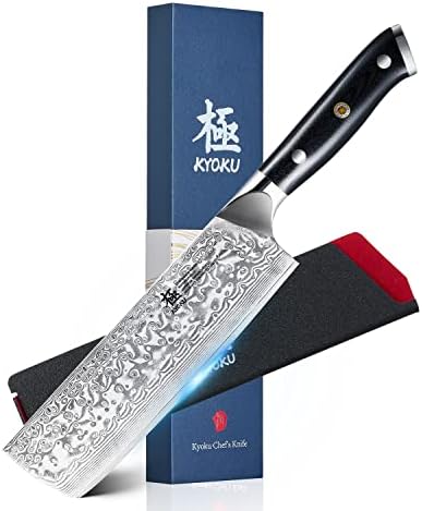 Kyoku Gin Series Nakiri nož, 7 povrtni nož, japanski VG10 damask kuhinjski nož sa srebrnim jonskim oštricom