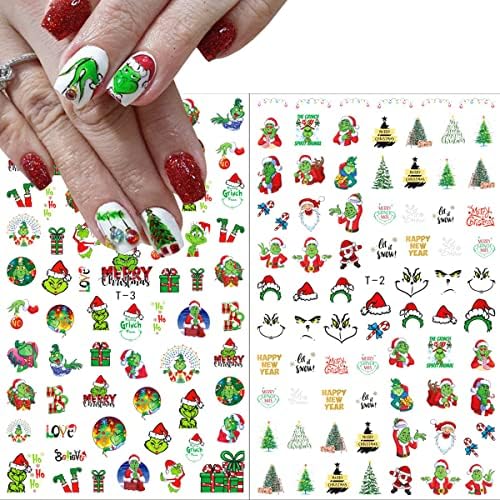 8 listova Božićne naljepnice za umjetnost noktiju 3d Božićne naljepnice za nokte Božić drvo Santa Claus