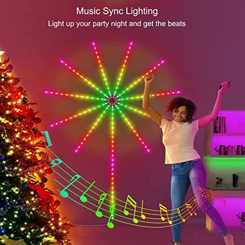 Pametno vatromet LED svjetlo za uređenje spavaće sobe, Pljeskajte na zvučnom glasovnom aktiviranom LED trakom s daljinskim upravljačem aplikacije, svjetlo za sinhronizaciju zvuka muzike za zidni dekor kućne sobe, Božić, zabava