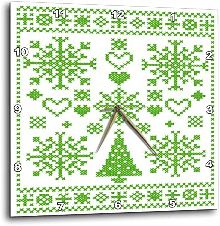 3drose Božić Cross Stitch vez Sampler zeleni dizajn - zidni satovi