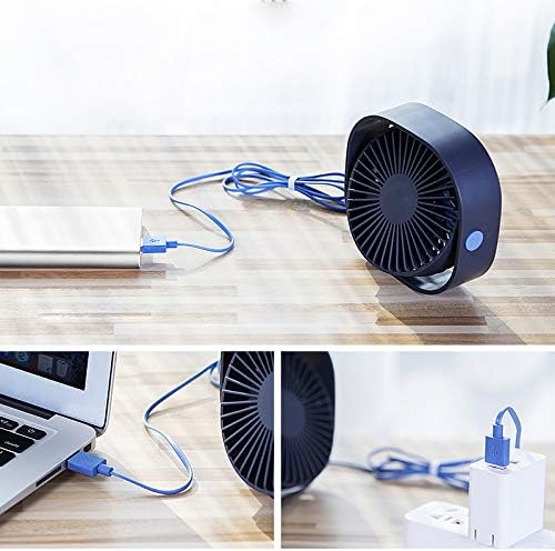 Hope 4 '' Desk osobni ventilator sa 3,8ft USB kabela, 3 brzine i 360 ° okretni vertikalno plava boja Mini mali ventilator, miran rad i jak vjetar, pogodan za uredski dom