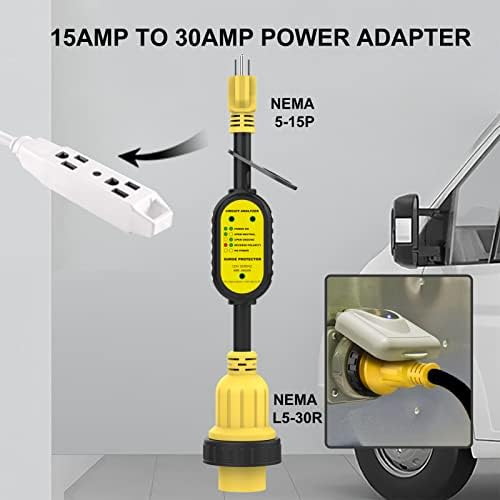 EyGde 30 Amp do 15 Amp 110V RV Adapter sa zaštitom od prenapona 4200J, 15 Amp do 30 Amp sa zaključavanjem