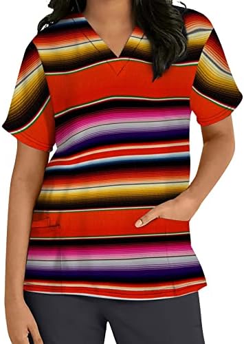 Bluza majica za djevojčice jesen ljetna odjeća kratki rukav V vrat grafički radni piling prugasta majica sa džepovima 69 69