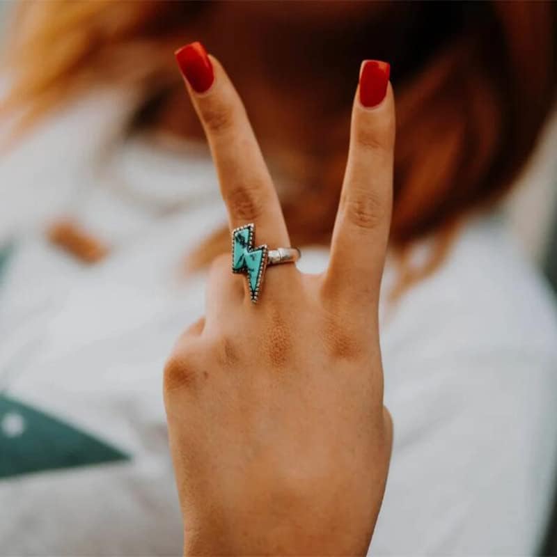 Zapadni nakit Prirodni tirkizni dijamantski prstenovi za žene Boho tirkizni srebrni prstenovi za žene tirkizni