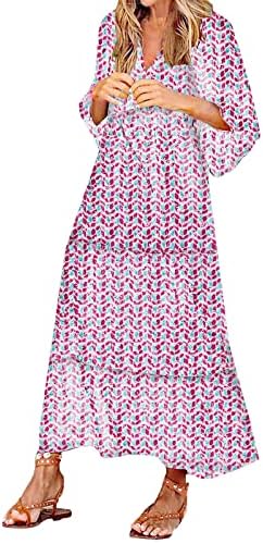 Ženske Casual haljine letnje cvetne boemske haljine Drawstring V vrat duga haljina pola rukava labava haljina za žene