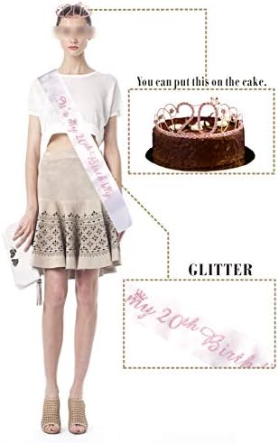 MEANT2TOBE krila za 20. rođendan i tijara za žene - sjajan Set: svjetlucava krila + osnovna ružičasta