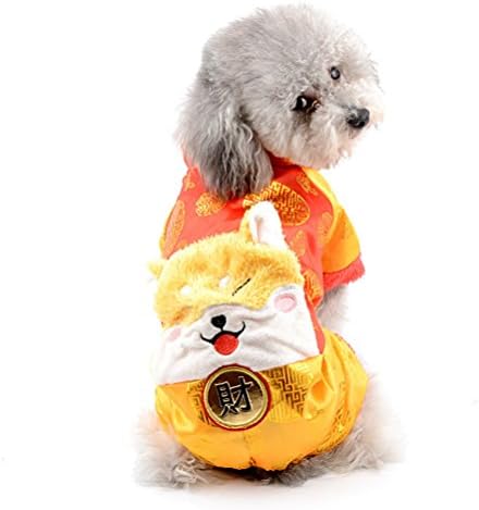 Zunea podstavljeni mali pas CAT Kineski tradicionalni tradicionalni kostimi, štene zimski kombinezon Debeli klasični kućni ljubimac Novogodišnji odmor Ancient Imperial Style Odjeća Žuta XL