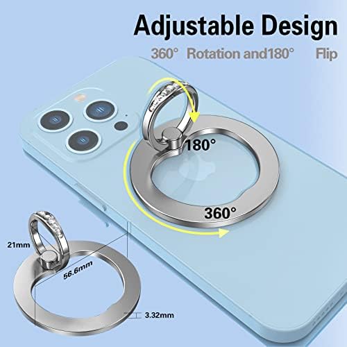 AUROX magnetni držač prstena za telefon za iPhone 14 13 12 magnetni držač telefona za Magsafe dodatnu opremu za 360° rotaciju podesivi stalak za držanje prstena prsta【uklonjivo za bežično punjenje】