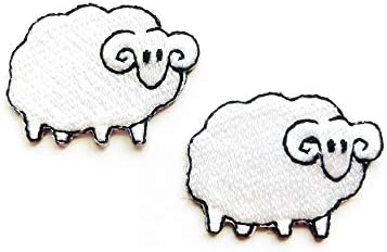 Set od 2 sićušnih mini malih ovčjih životinja Wild janjetina SEW Gvožđe na vezeni aplicirani znački znak patch odjeće kostim