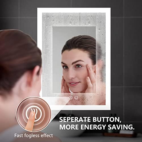 24x36 inča LED ogledalo u kupaonici sa lampicama, pametnim osvetljenjem sa defogger gumbom, zatamnjeno