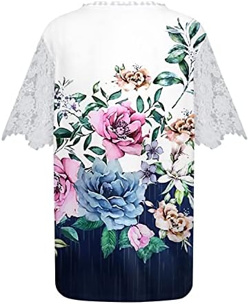 Ženski print Boho ljeto V izrez Tors T košulje izrezane čipke kratkih rukava na plaži Casual Bluze