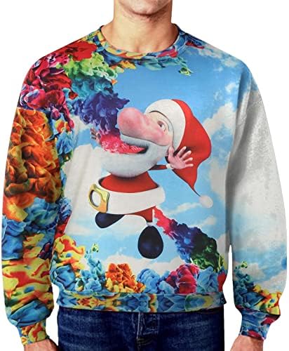 ZDDO ružni božićni džemper za mens, 3D smiješni Xmas Santa Claus tiskani pulover s dugim rukavima Zimske kraljevne dukseve