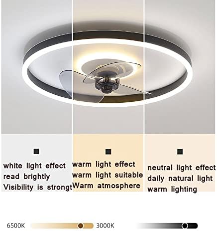 CCTUNG Ćamnatična 3 boja mirna ventilatorska svjetla za spavaću sobu Dječja svjetiljka, bijela spavaća soba LED Flush Mount Low Profil Fan Light