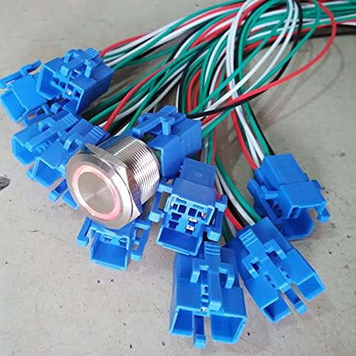 25mm plavi LED nehrđajući čelik 12V prsten osvetljeni momentalni prekidač 1NO1NC metalni taster + 15cm konektor kabelskog snopa 15cm -