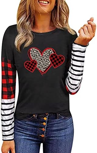 Valentinovanska košulja za žene dugih rukava GNOME grafički tees casual prugasti plaćeni tunički vrhovi bluza