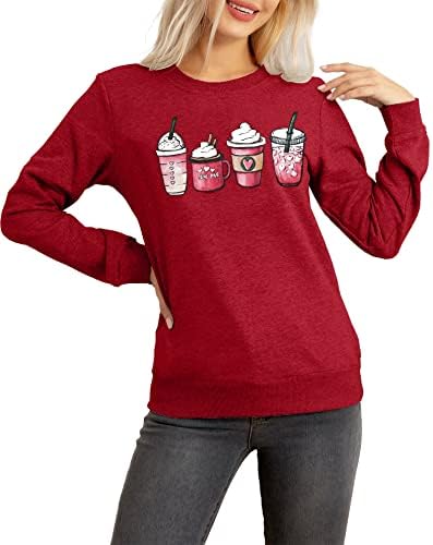 VVnty dukserica za valentinovo žene valentine košulje za kavu slatke kafe grafički pulover casual vrhovi