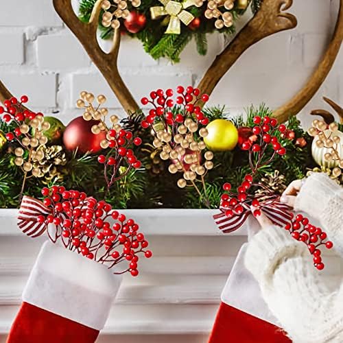 18 kom umjetno crvene stabljike, 9,6 inča božićne bobice stabljike grane ukrase za božićne stablo DIY Crafts