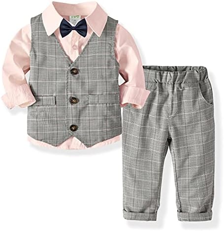 3pcs toddler Kids Baby Boy odjeća Set Bowtie Gentleman prsluk s dugim rukavima hlače za dječake