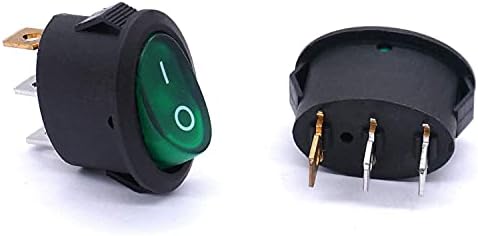 BKUANE 5pcs ovalni okrugli rocker prekidač zeleno svjetlo osvijetljeno uključeno / isključeno AC 250V /