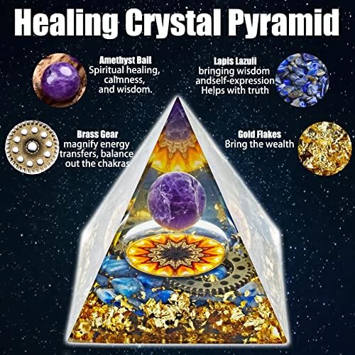 Orgonska piramida za pozitivnu energiju, ametist kristalna kuglična zupčanika orgonita piramida, kristalna piramida za apsorbiranje zračenja i negativne energije, smanjuje stres pomoć u meditaciji