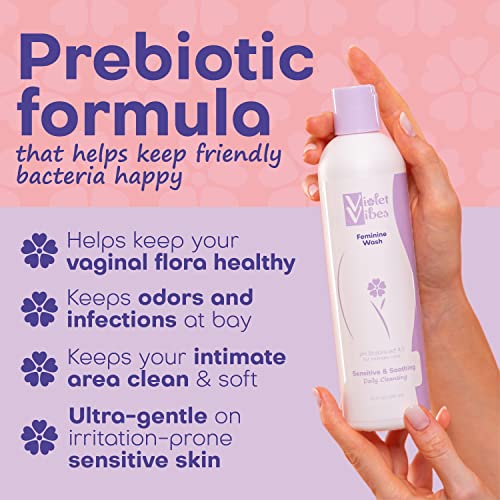 Violet Vibes Ultra-Gentle feminine Wash Gel / Sensitive & amp; umirujući pH Balansiran za iritaciju kože-kontrola mirisa na biljnoj bazi i obogaćen prebiotikom