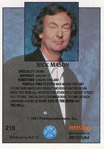 1991 Brockum Rock Cards Nonsport 215 Nick Mason Službena standardna trgovačka kartica