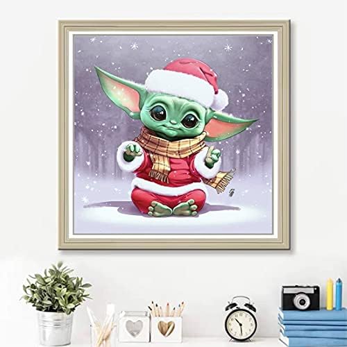 ViVijooy 5D DIY Božićni Yoda dijamantski Setovi za farbanje za odrasle, puna bušilica za vezenje ukrštenim šavovima Dotz Kit Arts Craft Home Decor, 13,7 X 13,7 inča