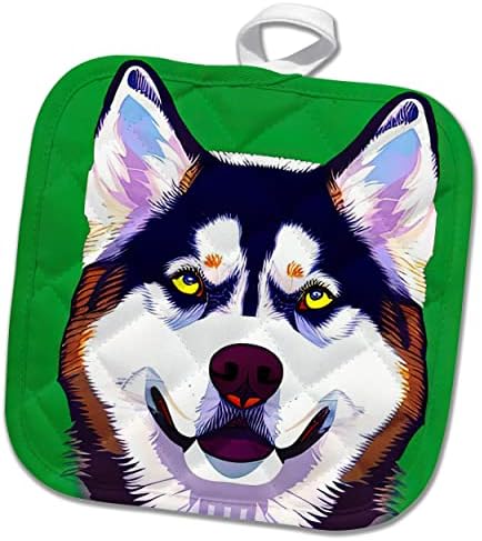 3drose divan sibirski pseći portret huskyja na zelenoj boji. Digitalni umjetnički poklon - Pothilders
