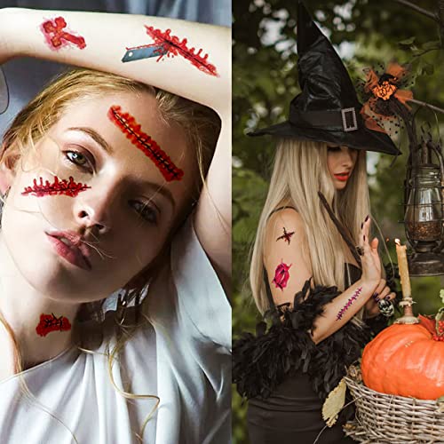 3D obruč Privremene tetovaže 30 listova Horror Realistic Lažni krvavi ubod ubojnu ubod ožiljak Vodootporna privremena tetovaža Halloween masquerade prank šminke cosplay