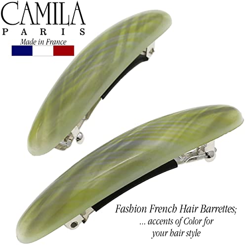 Camila Paris CP3390 Francuska kopča za ukosnicu za kosu za djevojčice, sivo zeleni mali Set od 2 kopče za kosu za čvrsto držanje za žene, gumirana automatska kopča za oblikovanje kose bez klizanja, proizvedena u Francuskoj