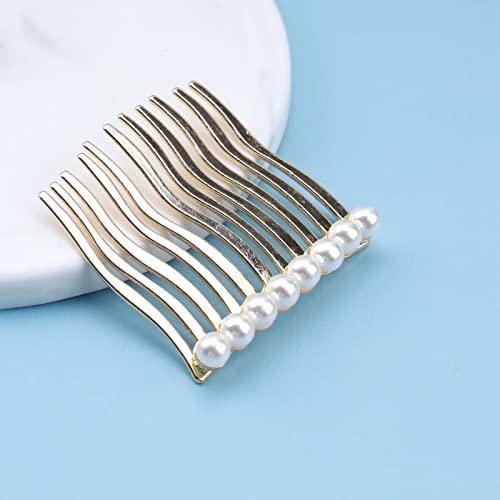 Allereyae Vintage Pearl hair Comb Barrette Pearl Wedding Comb Barrette White Pearl Hair Barrette Clip Tiny Pearl Wedding Headpieces Gold Pearl Bride hair Accessories for Women and Girls