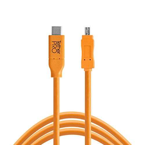 Tether Alati TheterPro USB-C u USB 2.0 Mini-B 8-pinski kabel | Za brz prijenos i vezu između kamere i računara | Visoka vidljivost narandžasta | 15 stopa