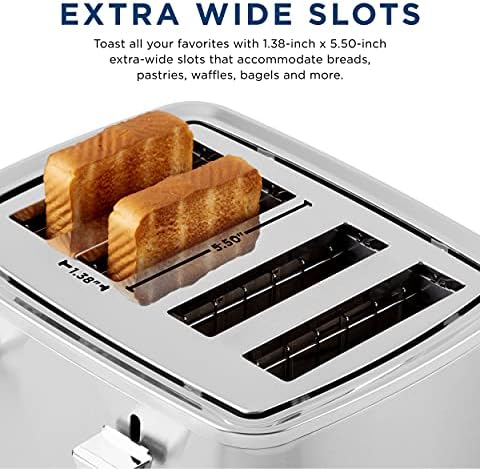 Ge toster od nehrđajućeg čelika | 4 kriška | ekstra Široki utori za tostiranje Đevreka, hljeba, vafla & više / 7 Opcija nijansi za uživanje u cijelom domaćinstvu / countertop Kitchen Essentials | 1500 vati