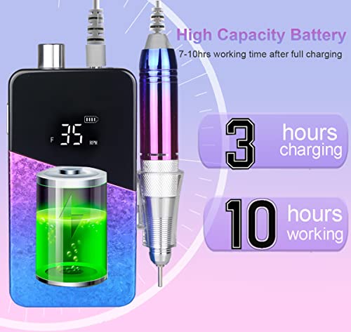Električna bušilica za nokte, Lumcrissy Professional colorful chargeable 35000 RPM za nokte prijenosni e-File s baterijom, prijenosni električni turpija za nokte ,poliranje,uklanjanje noktiju