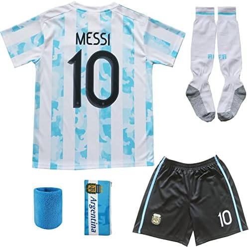Birdbox 2021 Argentina Početna Blue # 10 Lionel Messi Kids Soccer dres i kratke hlače Postavite veličine mladih