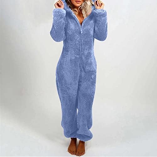 BADHUB ženska zimska topla kapuljača od flisa Sherpa kombinezoni Dugi rukav Jednodijelni pidžama kombinezon