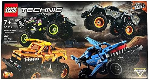 LEGO Technic Monster Jam kolekcija 66712 Model, građevinski komplet, 2-u-1 igračka za povlačenje, Megalodon, kopač grobova, El Toro Loco i Max-D Monster kamioni, uzrasta 7+, 949 komada, višebojni