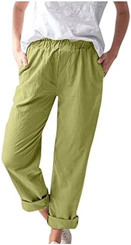 Pamučne lanene pantalone ženske Ležerne letnje pantalone sa džepovima labave vezice čvrste rastezljive